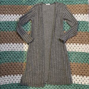 Emory Park Charcoal Heather Gray Ribbed Open Front Duster Cardigan Womans Med